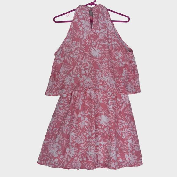Paper Crane Medium Pink Leaf Print Halter Tiered Mini Dress - Picture 6 of 8